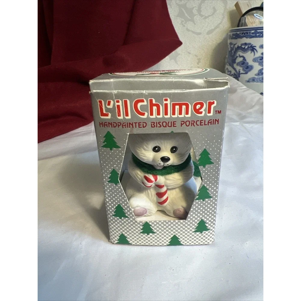 Vintage Jasco Lil Chimers Porcelain Polar Bear Bell Christmas Ornament